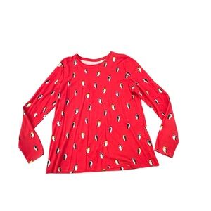 Kim Rogers 100% Cotton Perfectly Soft Knit Top Medium Red Penguins Scarf Winter
